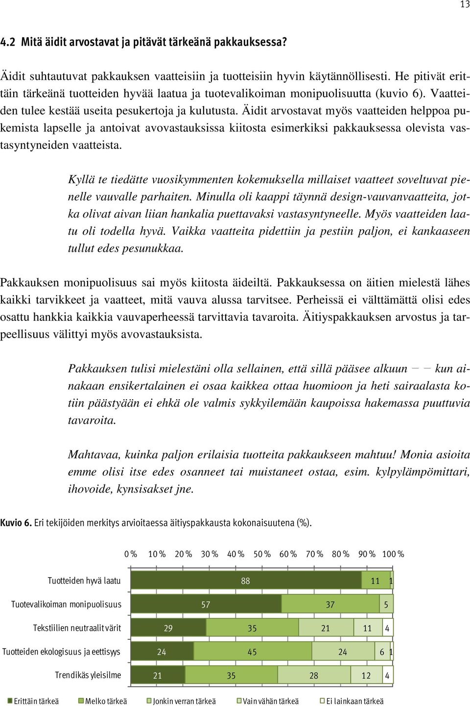 Äidit arvostavat myös vaatteiden helppoa pukemista lapselle ja antoivat avovastauksissa kiitosta esimerkiksi pakkauksessa olevista vastasyntyneiden vaatteista.