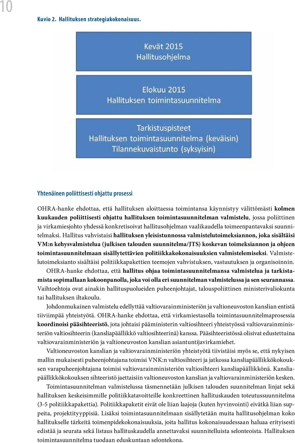 valmistelu, jossa poliittinen ja virkamiesjohto yhdessä konkretisoivat hallitusohjelman vaalikaudella toimeenpantavaksi suunnitelmaksi.