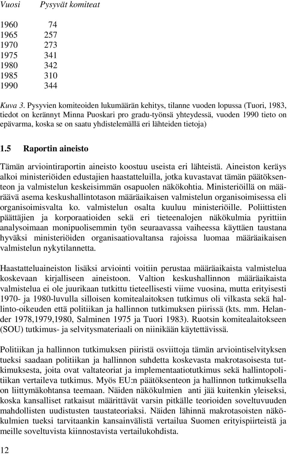 yhdistelemällä eri lähteiden tietoja) 1.5 Raportin aineisto Tämän arviointiraportin aineisto koostuu useista eri lähteistä.