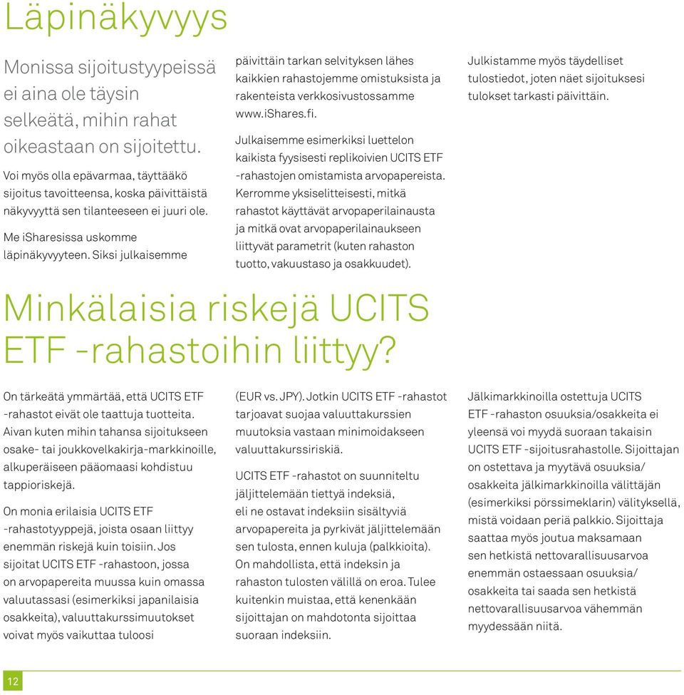 Siksi julkaisemme päivittäin tarkan selvityksen lähes kaikkien rahastojemme omistuksista ja rakenteista verkkosivustossamme www.ishares.fi.