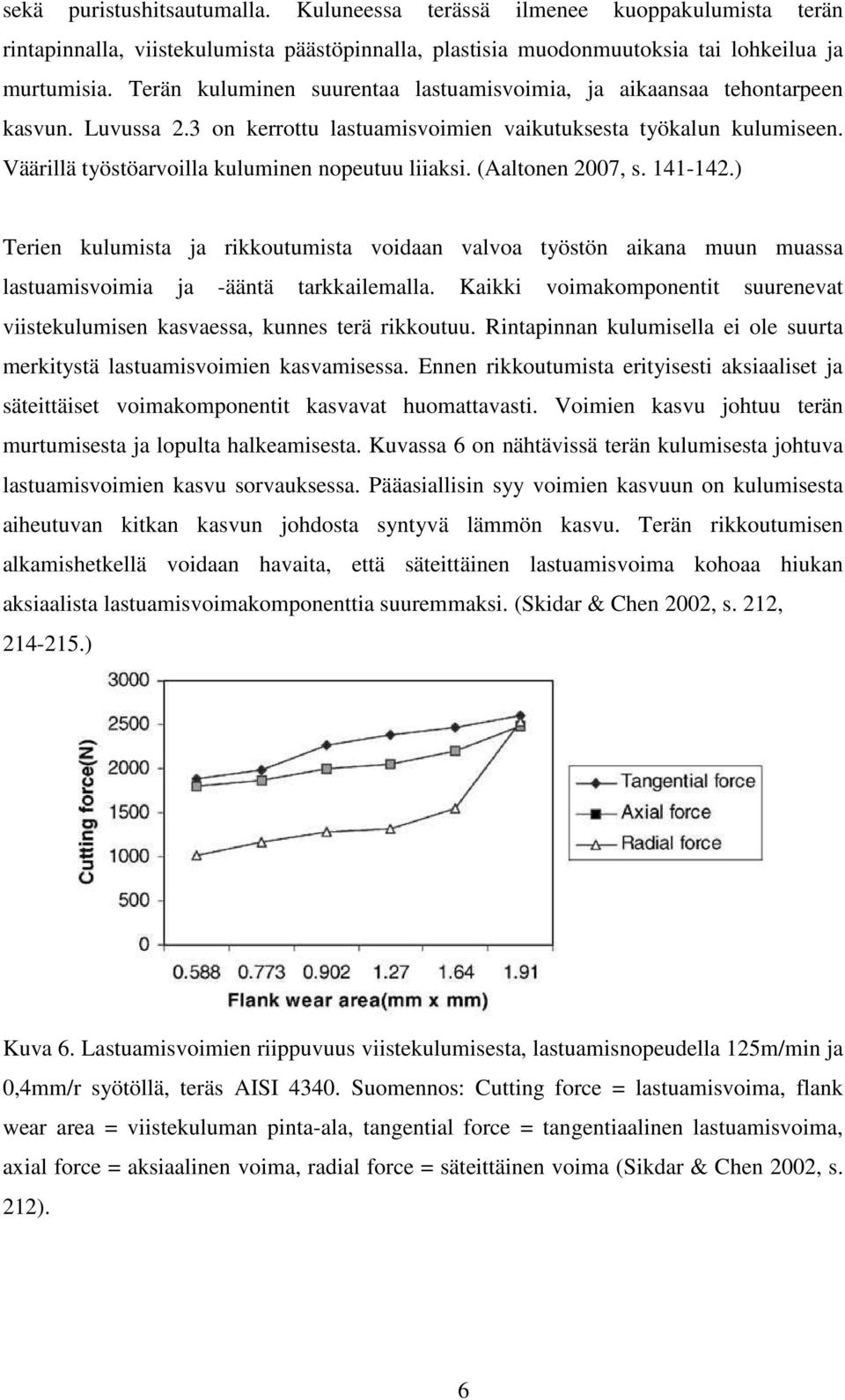 Väärillä työstöarvoilla kuluminen nopeutuu liiaksi. (Aaltonen 2007, s. 141-142.) Terien kulumista ja rikkoutumista voidaan valvoa työstön aikana muun muassa lastuamisvoimia ja -ääntä tarkkailemalla.