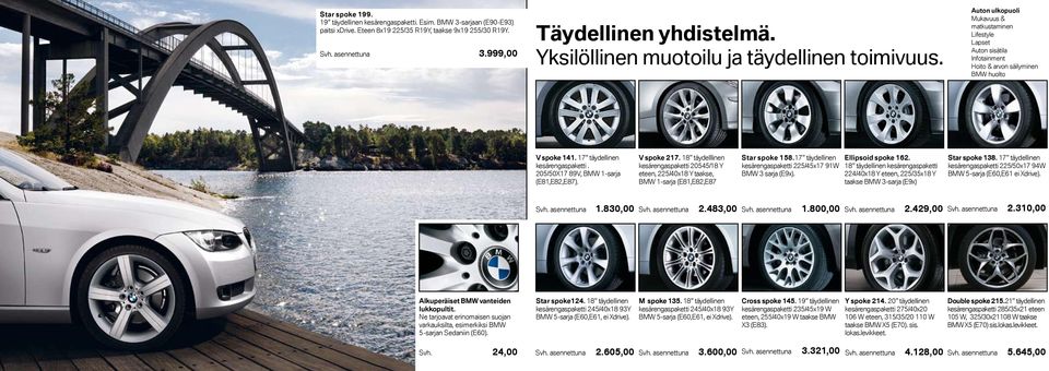 18 täydelllinen kesärengaspaketti 20545/18 Y eteen, 225/40x18 Y taakse, BMW 1-sarja (E81,E82,E87 Star spoke 158.17 täydellinen kesärengaspaketti 225/45x17 91W BMW 3 sarja (E9x). Ellipsoid spoke 162.