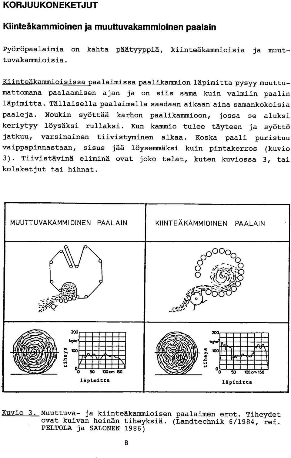 Tällaisella paalaimella saadaan aikaan aina samankokoisia paaleja. Noukin syöttää karhon paalikammioon, jossa se aluksi keriytyy löysäksi rullaksi.