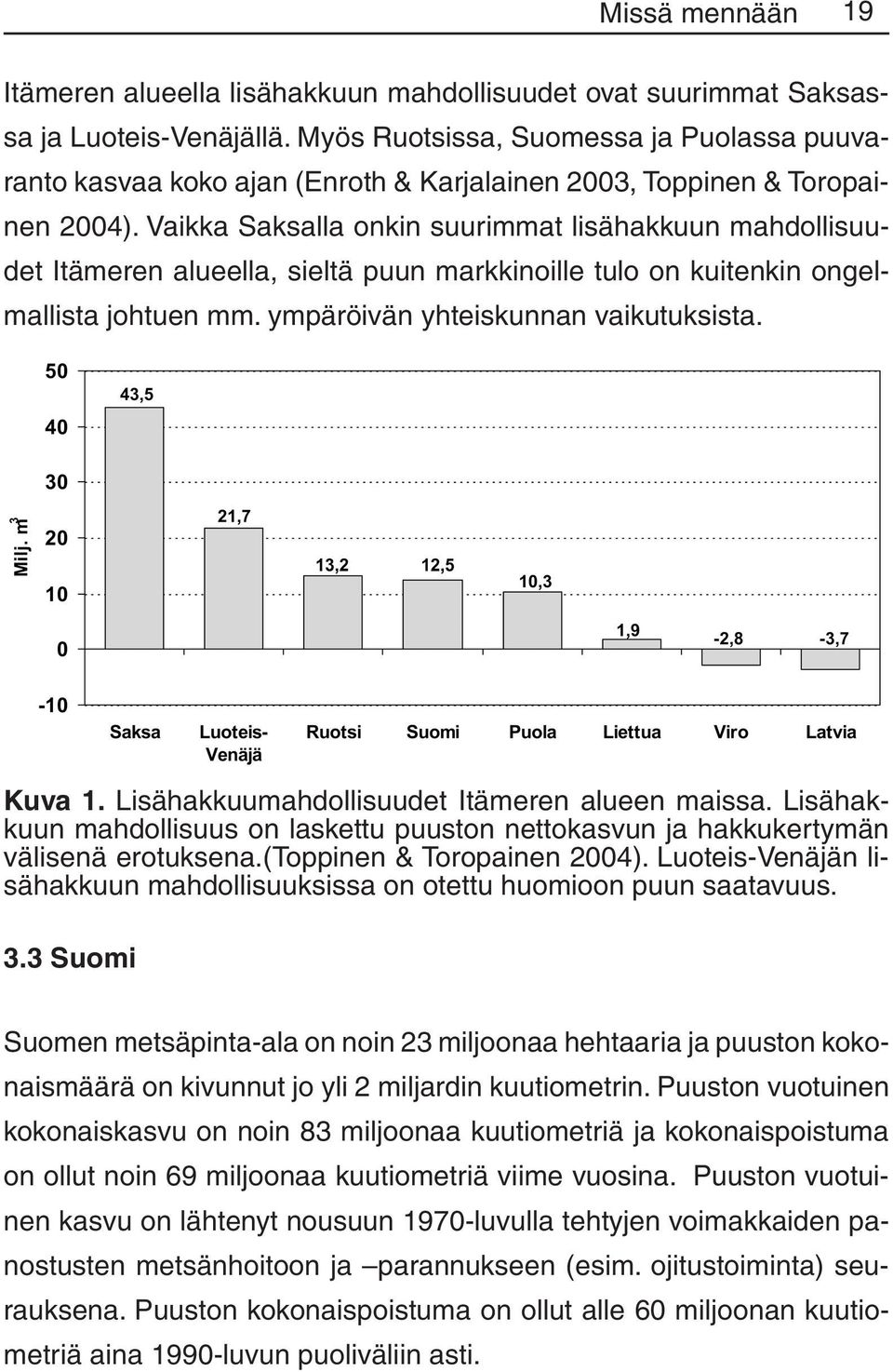 Vaikka Saksalla onkin suurimmat lisähakkuun mahdollisuudet Itämeren alueella, sieltä puun markkinoille tulo on kuitenkin ongelmallista johtuen mm. ympäröivän yhteiskunnan vaikutuksista. Kuva 1.