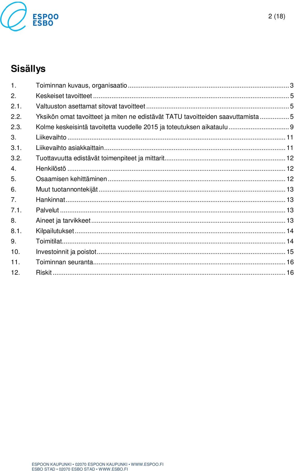 .. 12 4. Henkilöstö... 12 5. Osaamisen kehittäminen... 12 6. Muut tuotannontekijät... 13 7. Hankinnat... 13 7.1. Palvelut... 13 8. Aineet ja tarvikkeet... 13 8.1. Kilpailutukset.