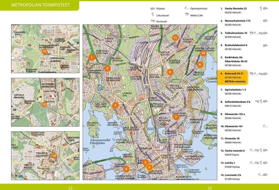 Eerikinkatu 36, Albertinkatu 40-42 00180 Helsinki 6. Bulevardi 29-31 00180 Helsinki METKAn toimisto 7. Agricolankatu 1-3 00500 Helsinki 13 3 8.