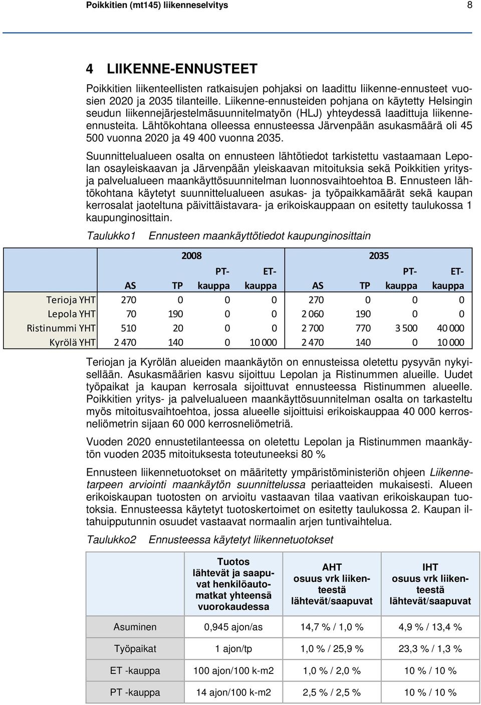 Lähtökohtana olleessa ennusteessa Järvenpään asukasmäärä oli 45 500 vuonna 2020 ja 49 400 vuonna 2035.