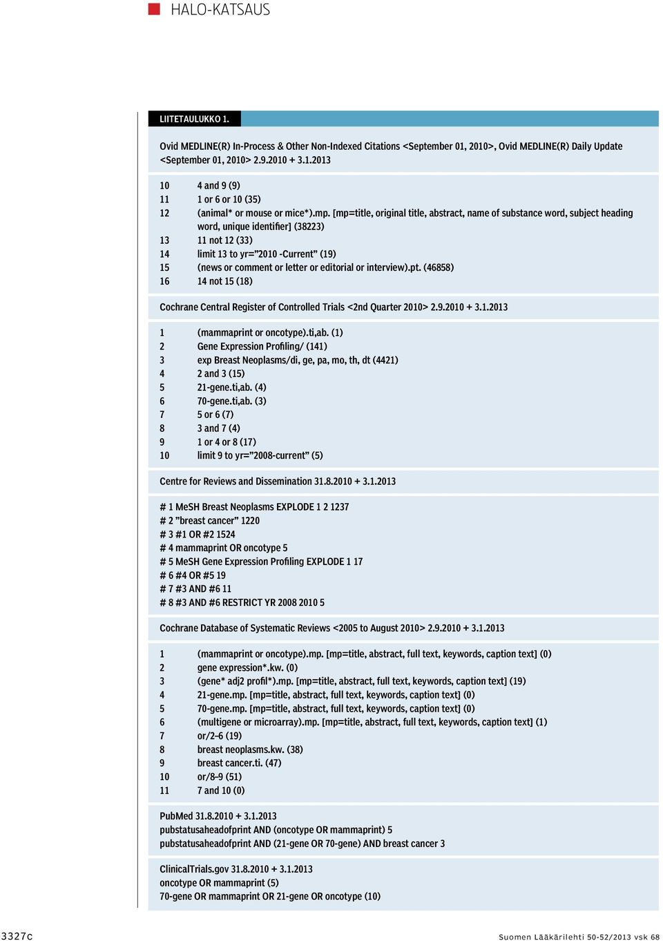 or editorial or interview).pt. (46858) 16 14 not 15 (18) Cochrane Central Register of Controlled Trials <2nd Quarter 2010> 2.9.2010 + 3.1.2013 1 (mammaprint or oncotype).ti,ab.