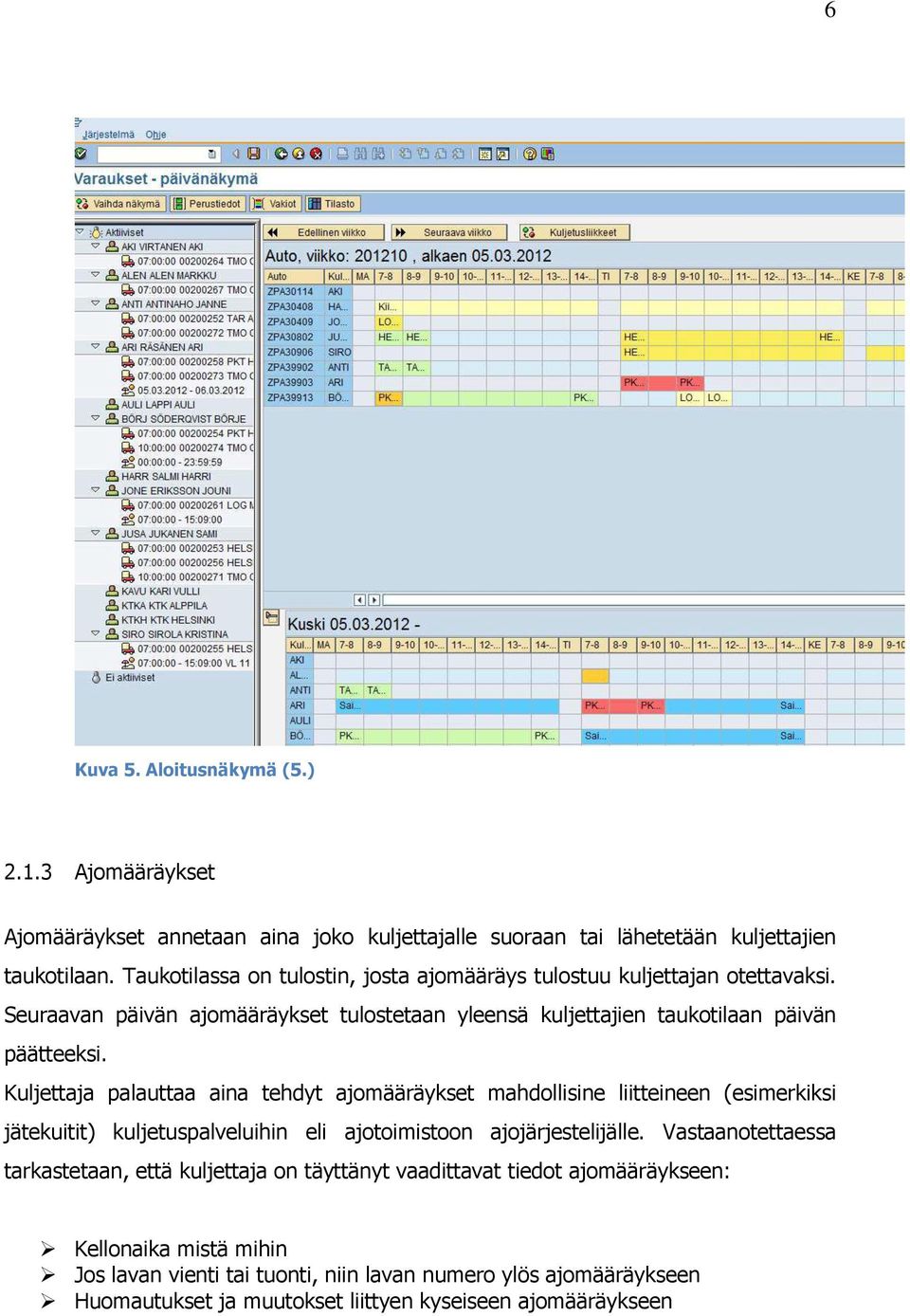 Kuljettaja palauttaa aina tehdyt ajomääräykset mahdollisine liitteineen (esimerkiksi jätekuitit) kuljetuspalveluihin eli ajotoimistoon ajojärjestelijälle.