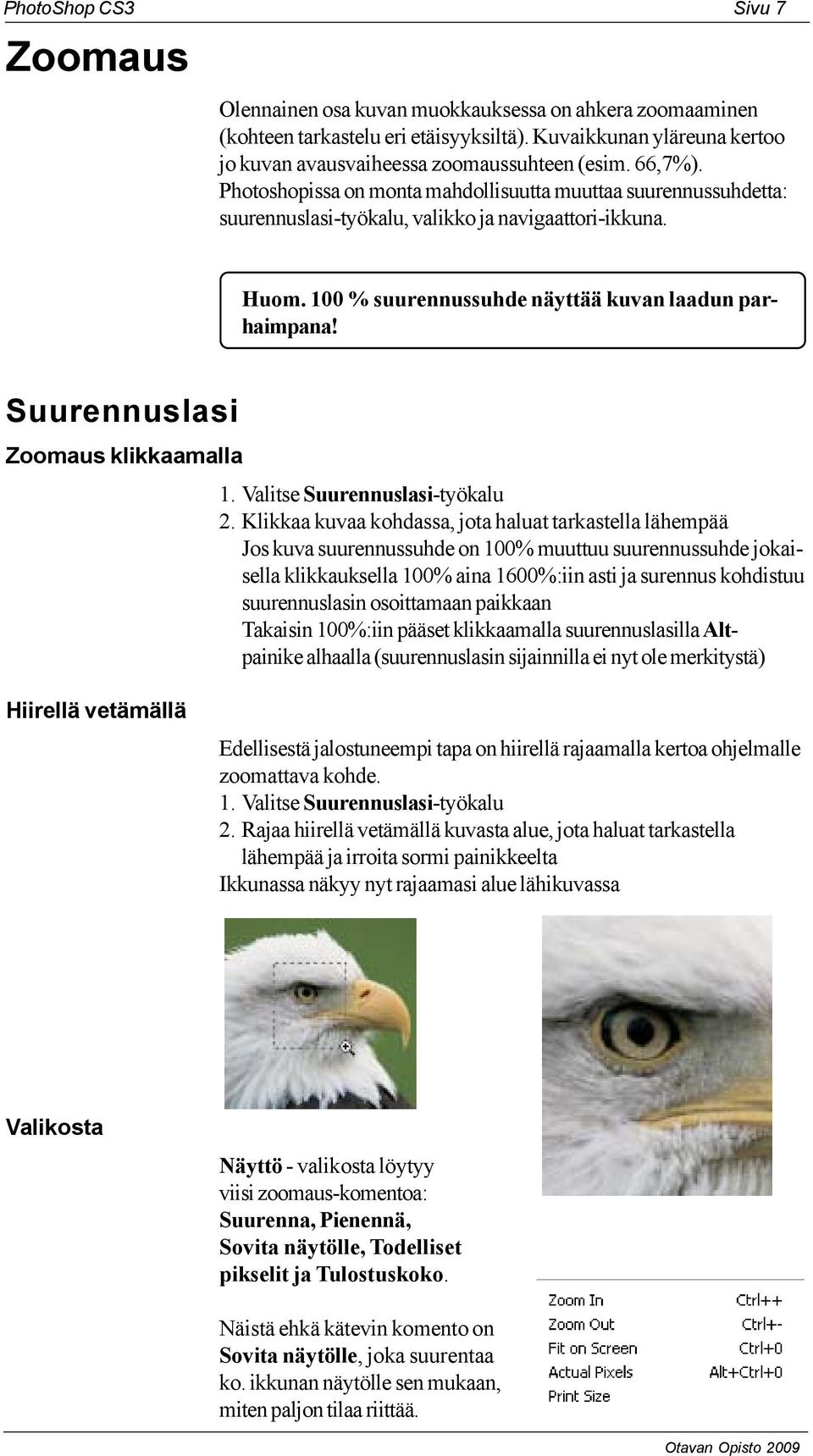 Suurennuslasi Zoomaus klikkaamalla 1. Valitse Suurennuslasi-työkalu 2.