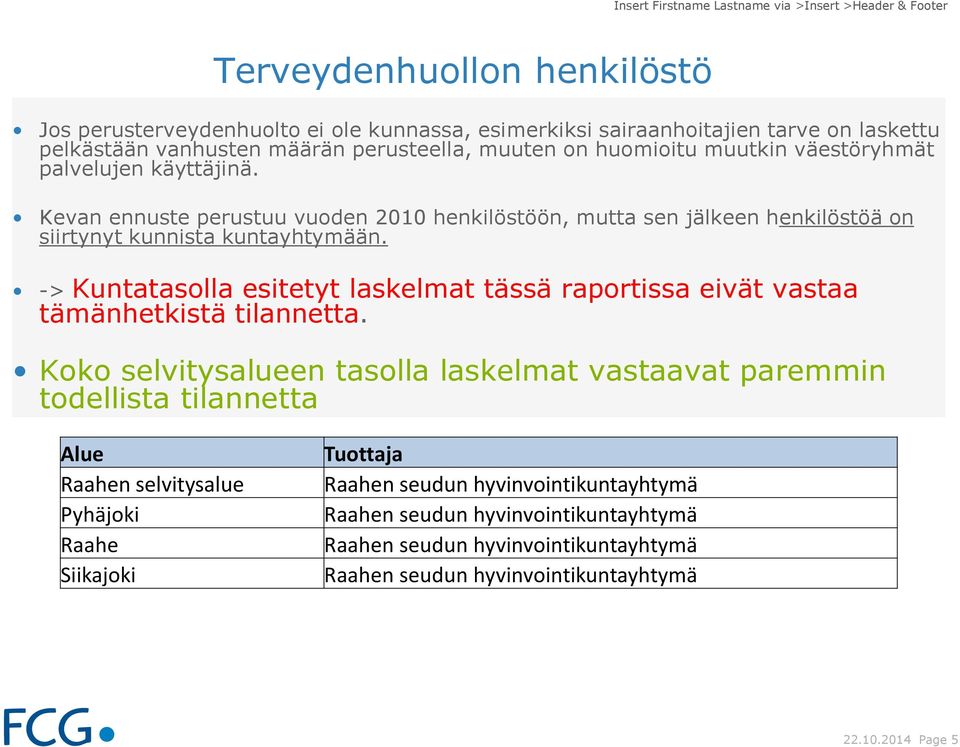 Kevan ennuste perustuu vuoden 2010 henkilöstöön, mutta sen jälkeen henkilöstöä on siirtynyt kunnista kuntayhtymään.