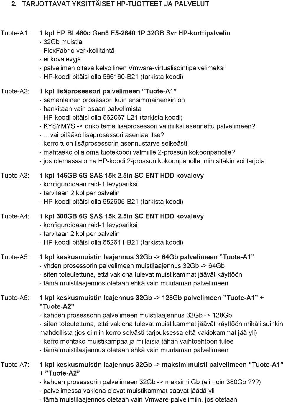 Tuote-A1 - samanlainen prosessori kuin ensimmäinenkin on - hankitaan vain osaan palvelimista - HP-koodi pitäisi olla 662067-L21 (tarkista koodi) - KYSYMYS -> onko tämä lisäprosessori valmiiksi