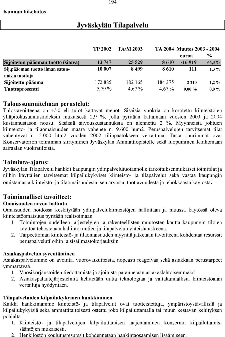 perustelut: Tulostavoitteena on +/-0 eli tulot kattavat menot.