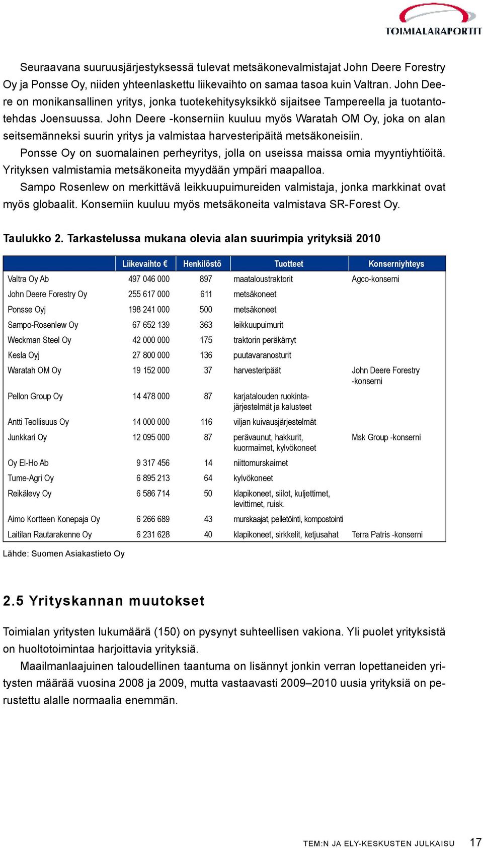 John Deere -konserniin kuuluu myös Waratah OM Oy, joka on alan seitsemänneksi suurin yritys ja valmistaa harvesteripäitä metsäkoneisiin.