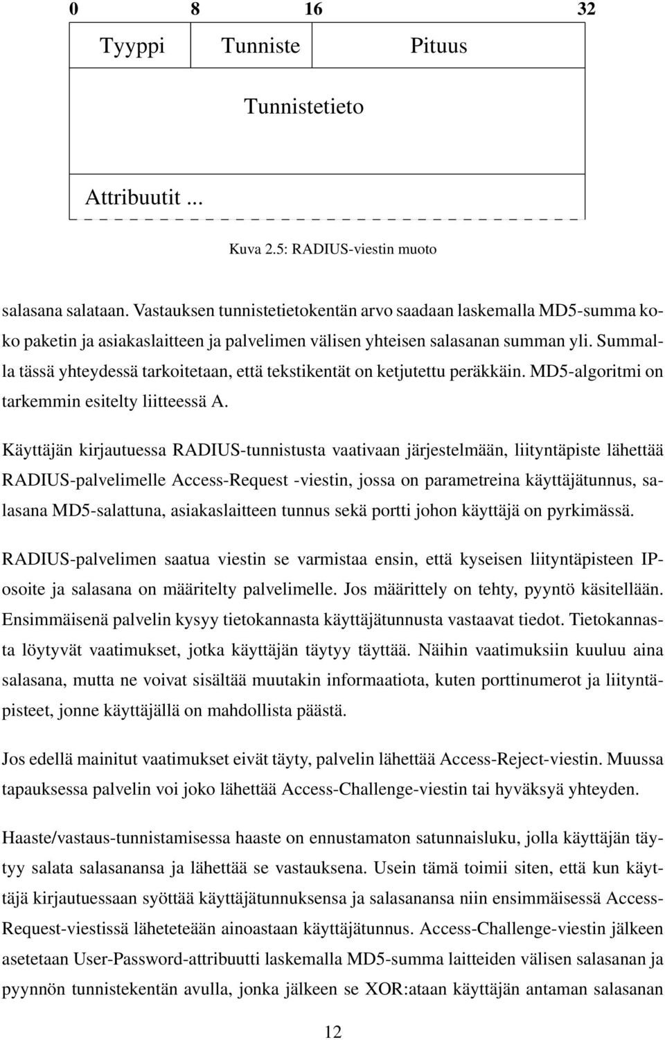 Summalla tässä yhteydessä tarkoitetaan, että tekstikentät on ketjutettu peräkkäin. MD5-algoritmi on tarkemmin esitelty liitteessä A.