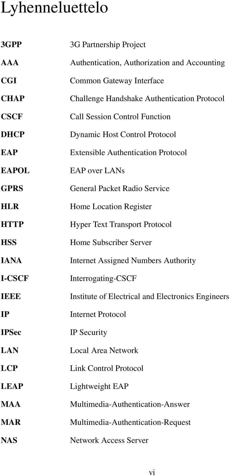 General Packet Radio Service Home Location Register Hyper Text Transport Protocol Home Subscriber Server Internet Assigned Numbers Authority Interrogating-CSCF Institute of Electrical and