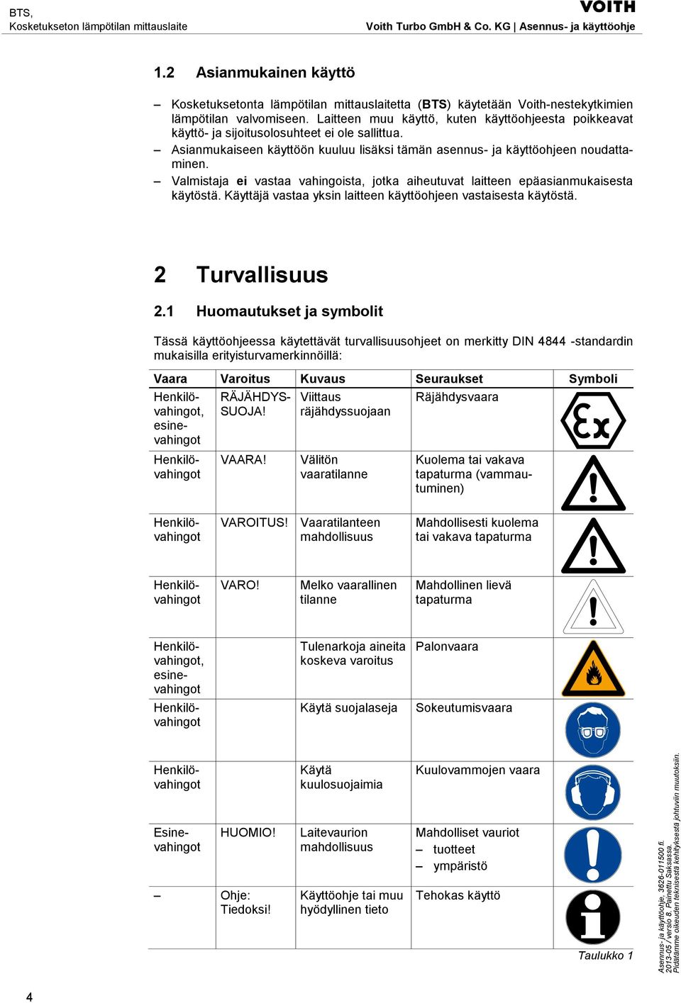 Valmistaja ei vastaa vahingoista, jotka aiheutuvat laitteen epäasianmukaisesta käytöstä. Käyttäjä vastaa yksin laitteen käyttöohjeen vastaisesta käytöstä. 2 Turvallisuus 2.