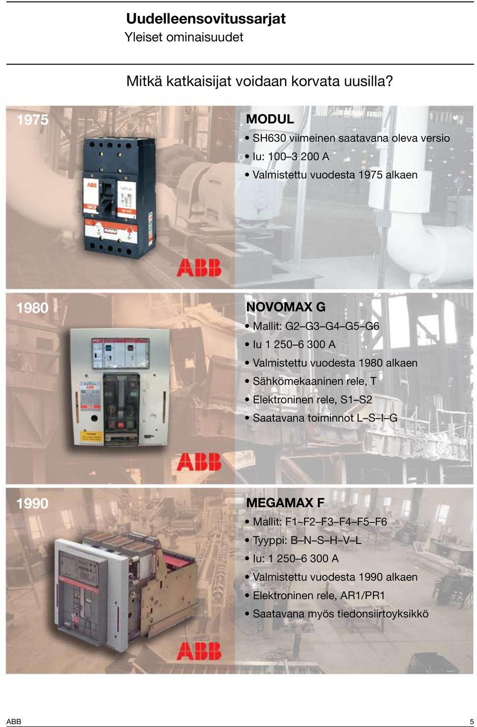 G3 G4 G5 G6 Iu 1 250 6 300 A Valmistettu vuodesta 1980 alkaen Sähkömekaaninen rele, T Elektroninen rele, S1 S2 Saatavana