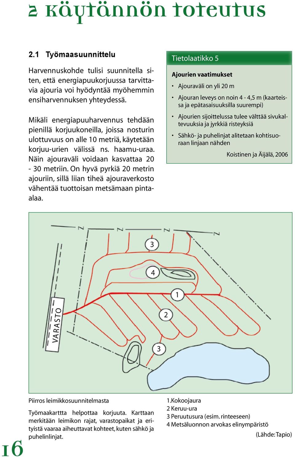 Näin ajouraväli voidaan kasvattaa 20-30 metriin. On hyvä pyrkiä 20 metrin ajouriin, sillä liian tiheä ajouraverkosto vähentää tuottoisan metsämaan pintaalaa.