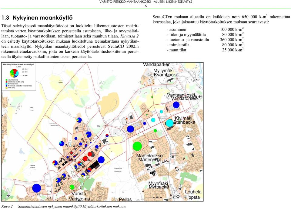 Nykytilan maankäyttötiedot perustuvat SeutuCD 2002:n rakennustietuekuvauksiin, joita on karkean käyttötarkoitusluokittelun perusteella täydennetty paikallistuntemuksen perusteella.