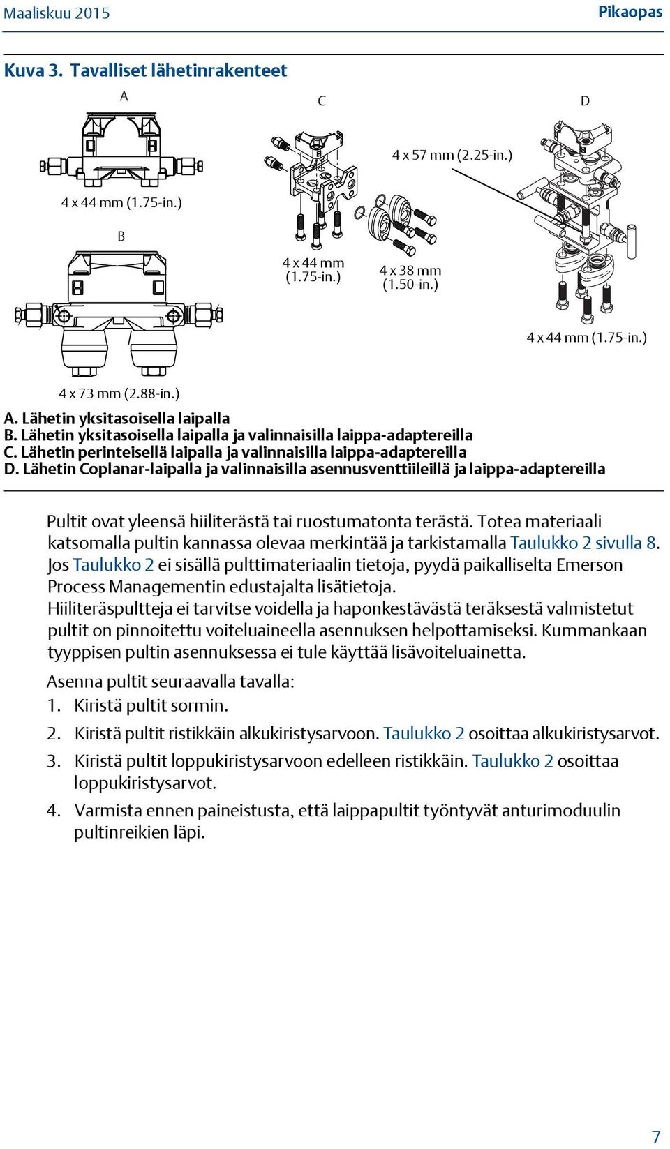 Lähetin perinteisellä laipalla ja valinnaisilla laippa-adaptereilla D.