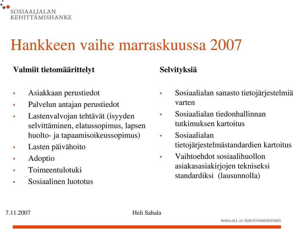 Sosiaalinen luototus Sosiaalialan sanasto tietojärjestelmiä varten Sosiaalialan tiedonhallinnan tutkimuksen kartoitus Sosiaalialan