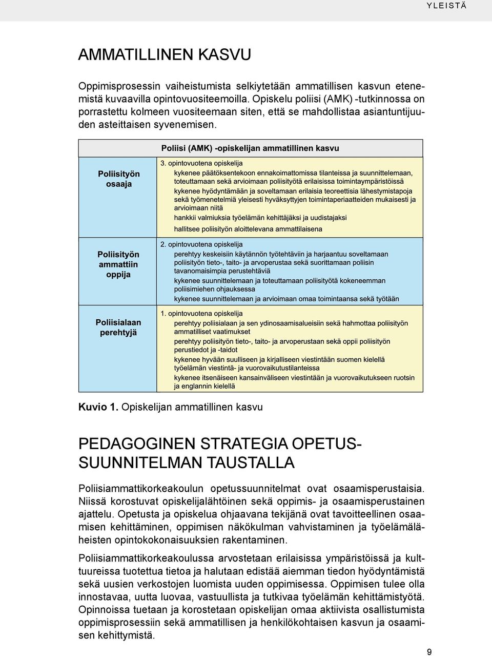 Opiskelijan ammatillinen kasvu Pedagoginen strategia opetussuunnitelman taustalla Poliisiammattikorkeakoulun opetussuunnitelmat ovat osaamisperustaisia.