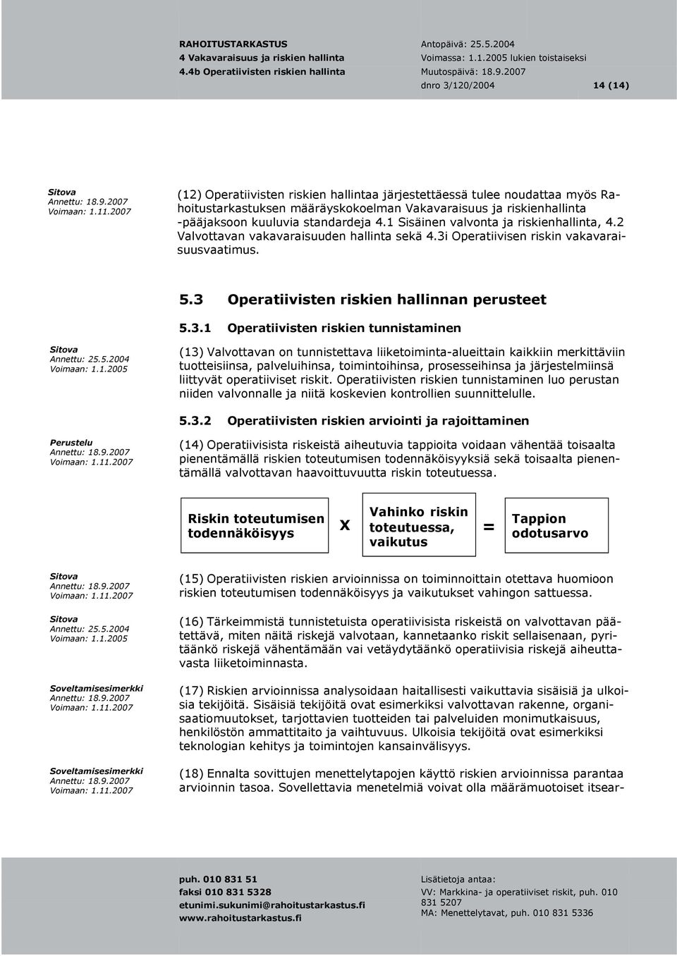 Operatiivisen riskin vakavaraisuusvaatimus. 5.3 