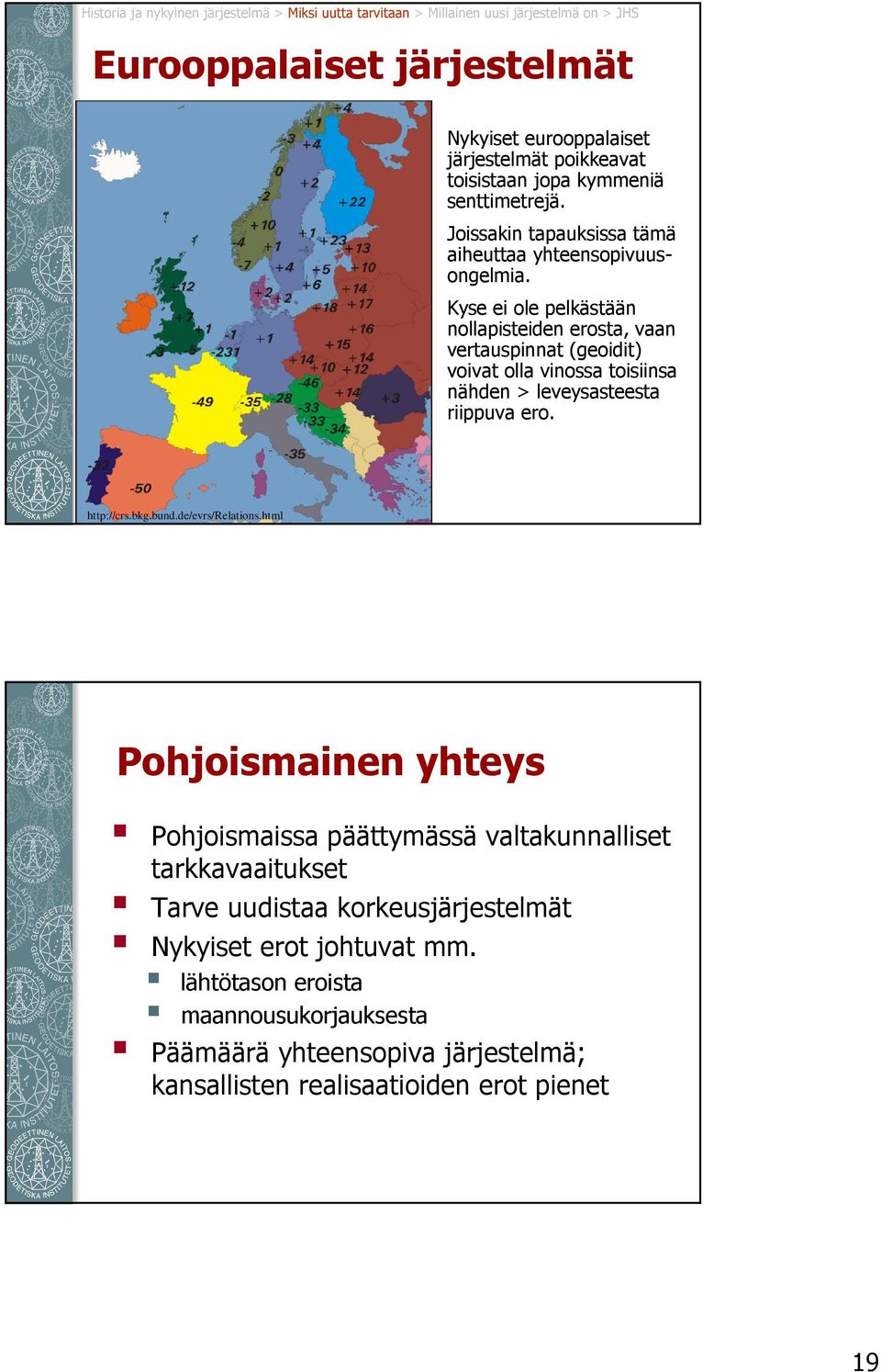 Kyse ei ole pelkästään nollapisteiden erosta, vaan vertauspinnat (geoidit) voivat olla vinossa toisiinsa nähden > leveysasteesta riippuva ero. http://crs.bkg.bund.