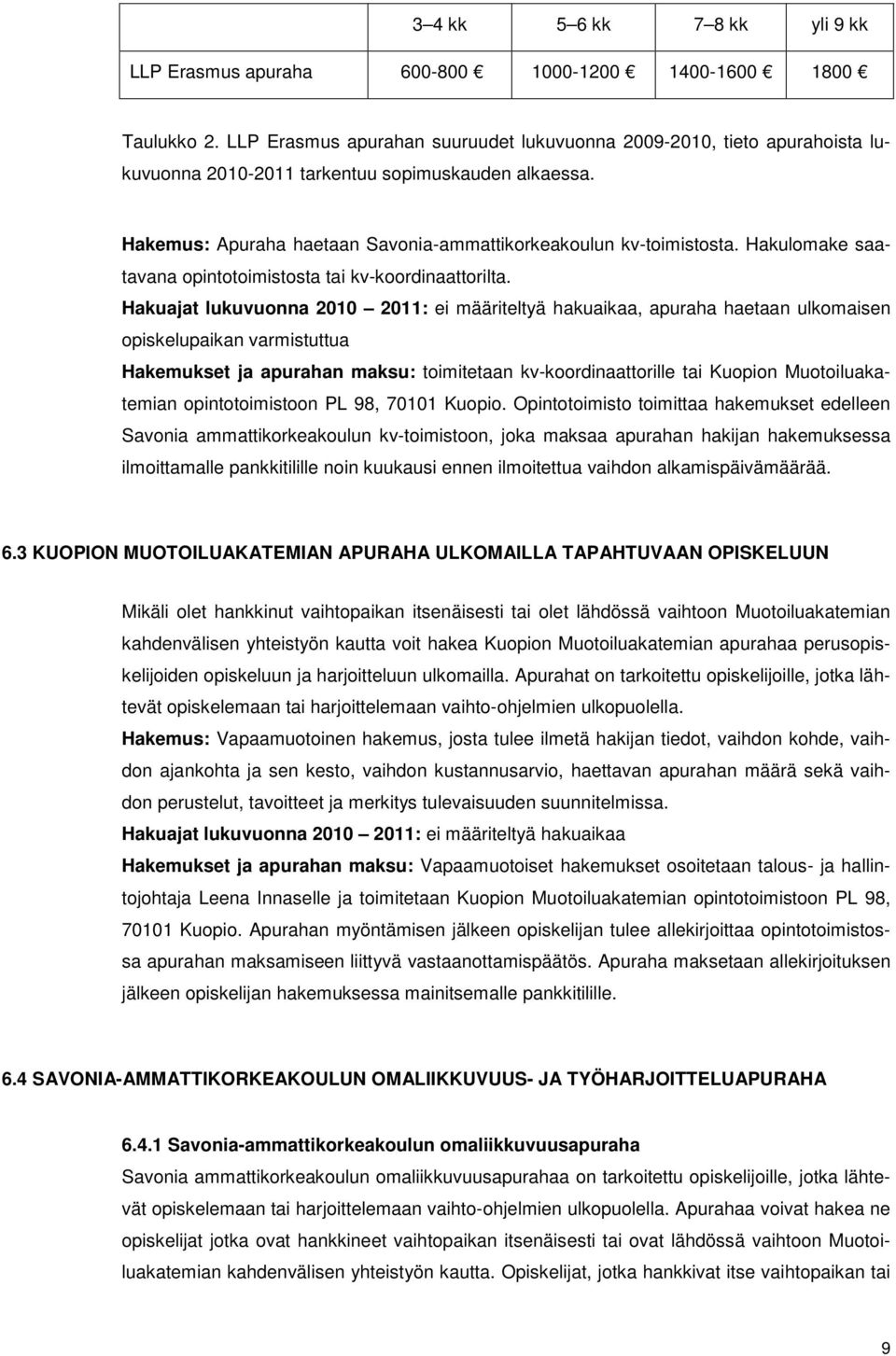 Hakulomake saatavana opintotoimistosta tai kv-koordinaattorilta.