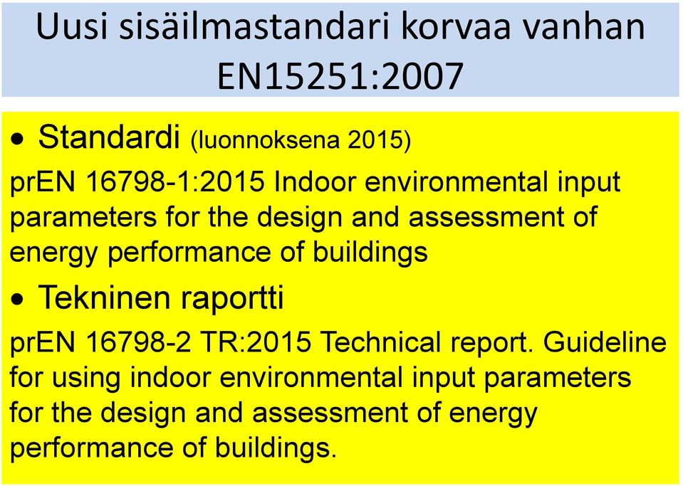 performance of buildings Tekninen raportti pren 16798-2 TR:2015 Technical report.