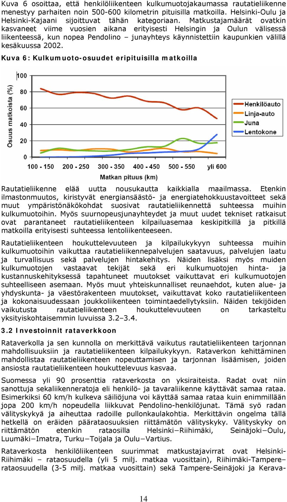 Matkustajamäärät ovatkin kasvaneet viime vuosien aikana erityisesti Helsingin ja Oulun välisessä liikenteessä, kun nopea Pendolino junayhteys käynnistettiin kaupunkien välillä kesäkuussa 2002.