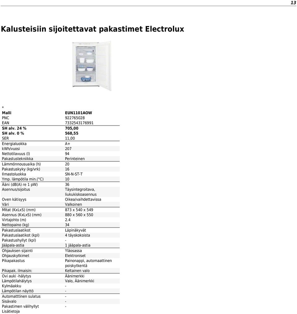 Jääpalaastia Ohjauksen sijainti Ohjauskytkimet Pikapakastus Pikapak.