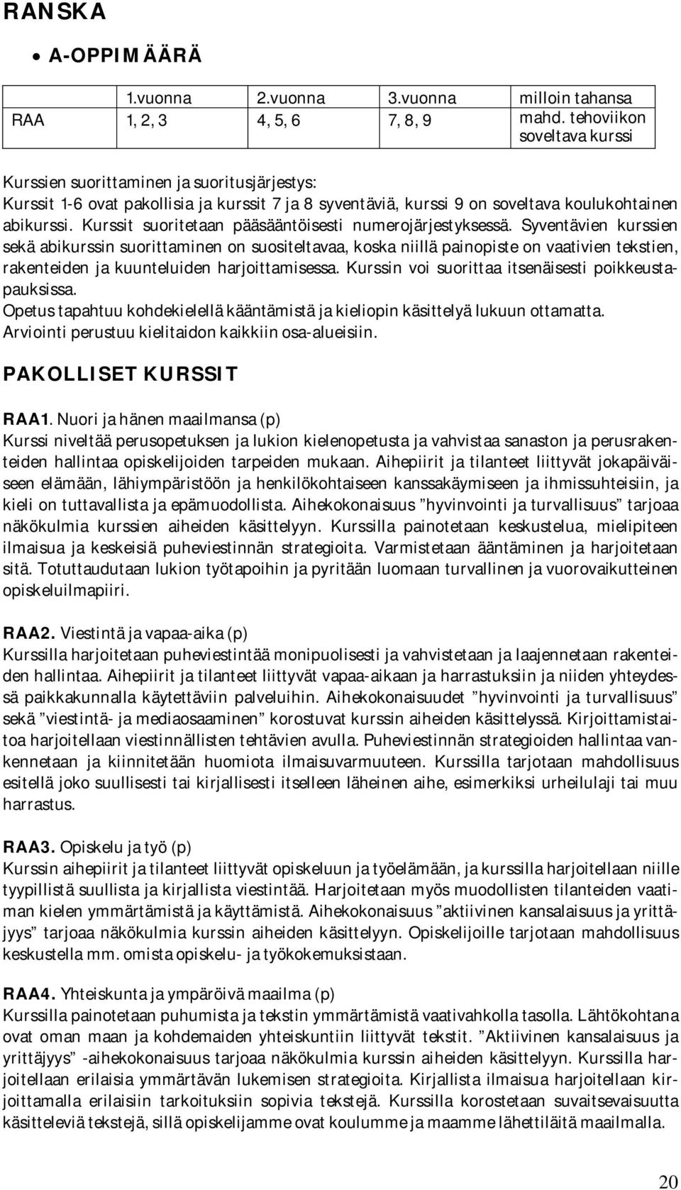 Kurssit suoritetaan pääsääntöisesti numerojärjestyksessä.