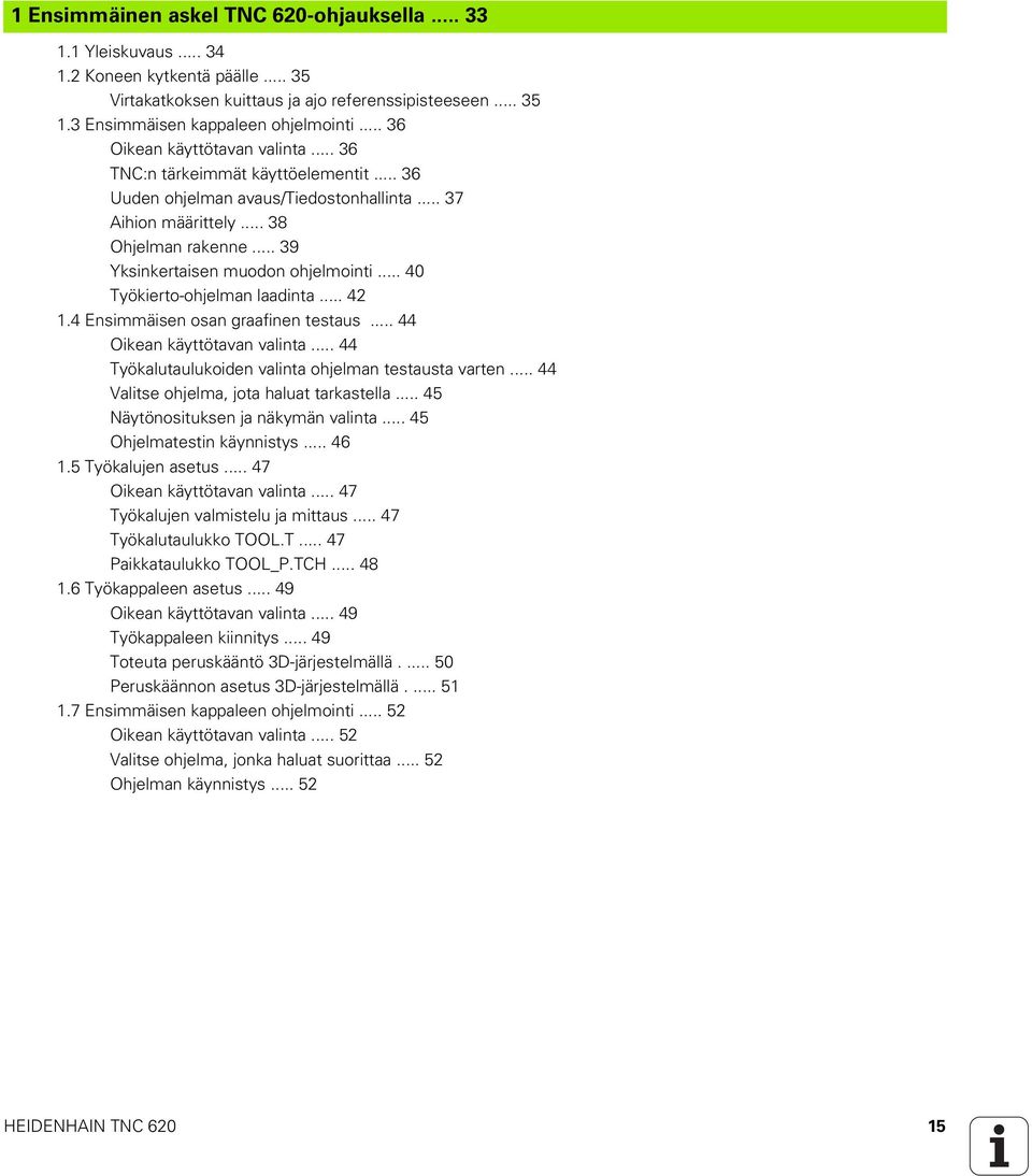 .. 39 Yksinkertaisen muodon ohjelmointi... 40 Työkierto-ohjelman laadinta... 42 1.4 Ensimmäisen osan graafinen testaus... 44 Oikean käyttötavan valinta.