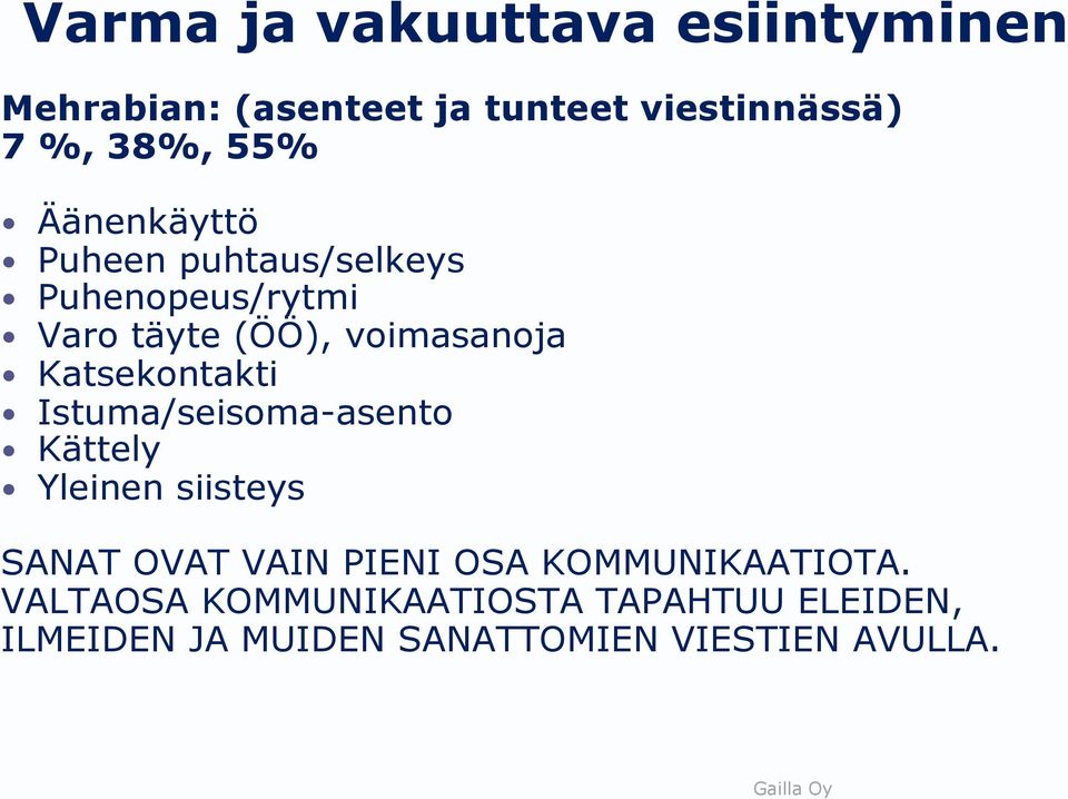 Katsekontakti Istuma/seisoma-asento Kättely Yleinen siisteys SANAT OVAT VAIN PIENI OSA