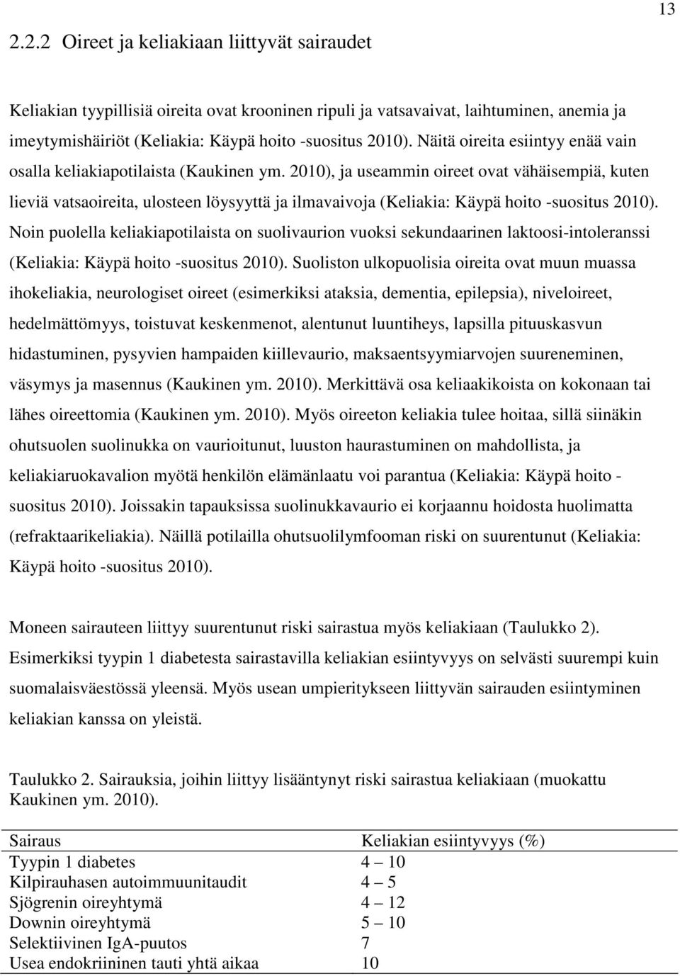 2010), ja useammin oireet ovat vähäisempiä, kuten lieviä vatsaoireita, ulosteen löysyyttä ja ilmavaivoja (Keliakia: Käypä hoito -suositus 2010).