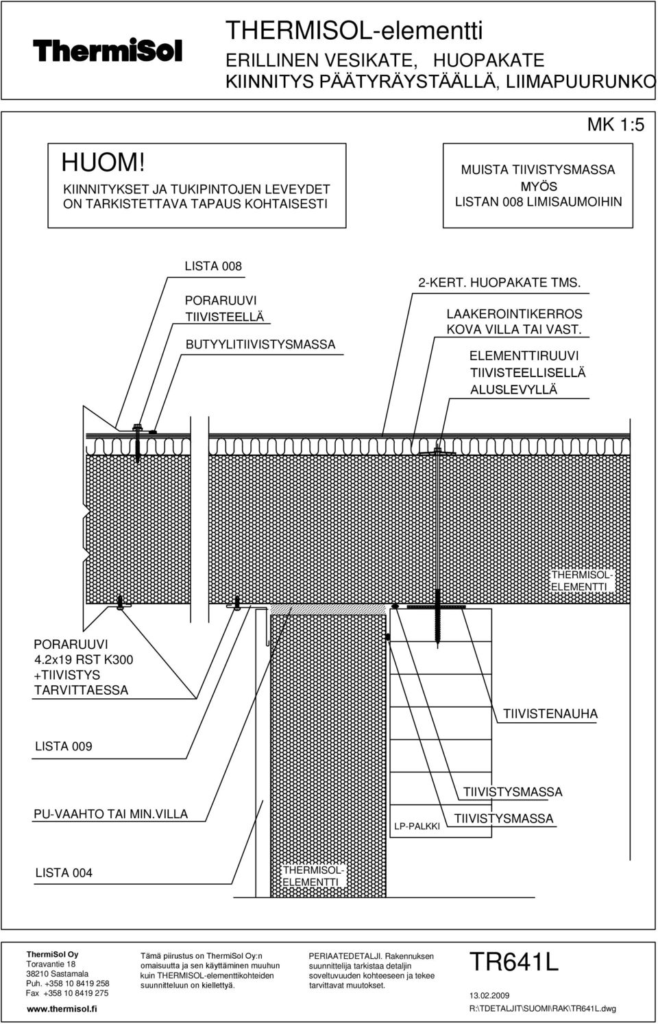 ELEMENTTIRUUVI TIIVISTEELLISELLÄ ALUSLEVYLLÄ THERMISOL- ELEMENTTI 4.