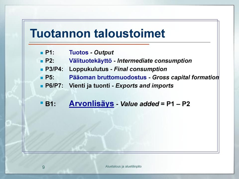 P5: Pääoman bruttomuodostus - Gross capital formation P6/P7: Vienti