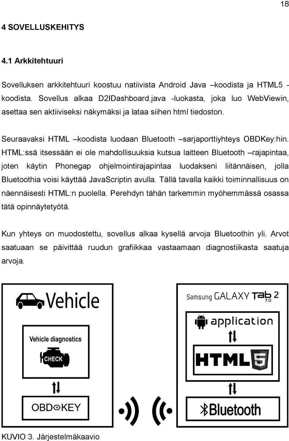 HTML:ssä itsessään ei ole mahdollisuuksia kutsua laitteen Bluetooth rajapintaa, joten käytin Phonegap ohjelmointirajapintaa luodakseni liitännäisen, jolla Bluetoothia voisi käyttää JavaScriptin