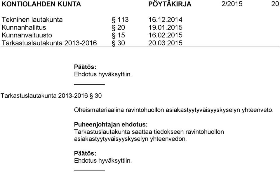 2015 Tarkastuslautakunta 2013-2016 30 20.03.