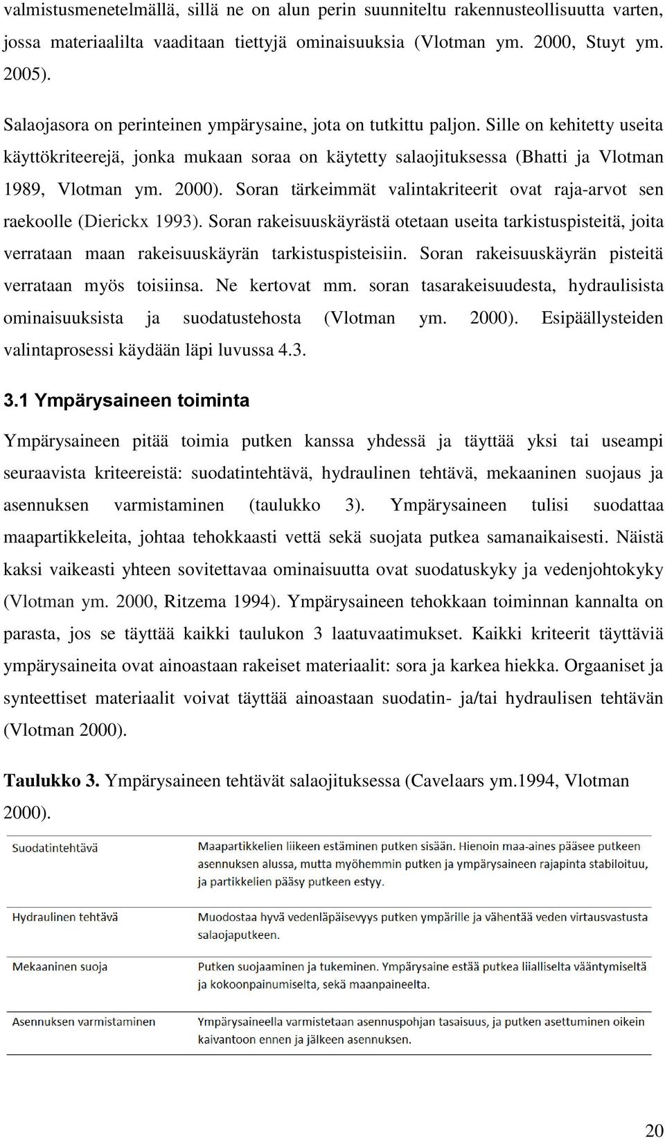 Soran tärkeimmät valintakriteerit ovat raja-arvot sen raekoolle (Dierickx 1993). Soran rakeisuuskäyrästä otetaan useita tarkistuspisteitä, joita verrataan maan rakeisuuskäyrän tarkistuspisteisiin.