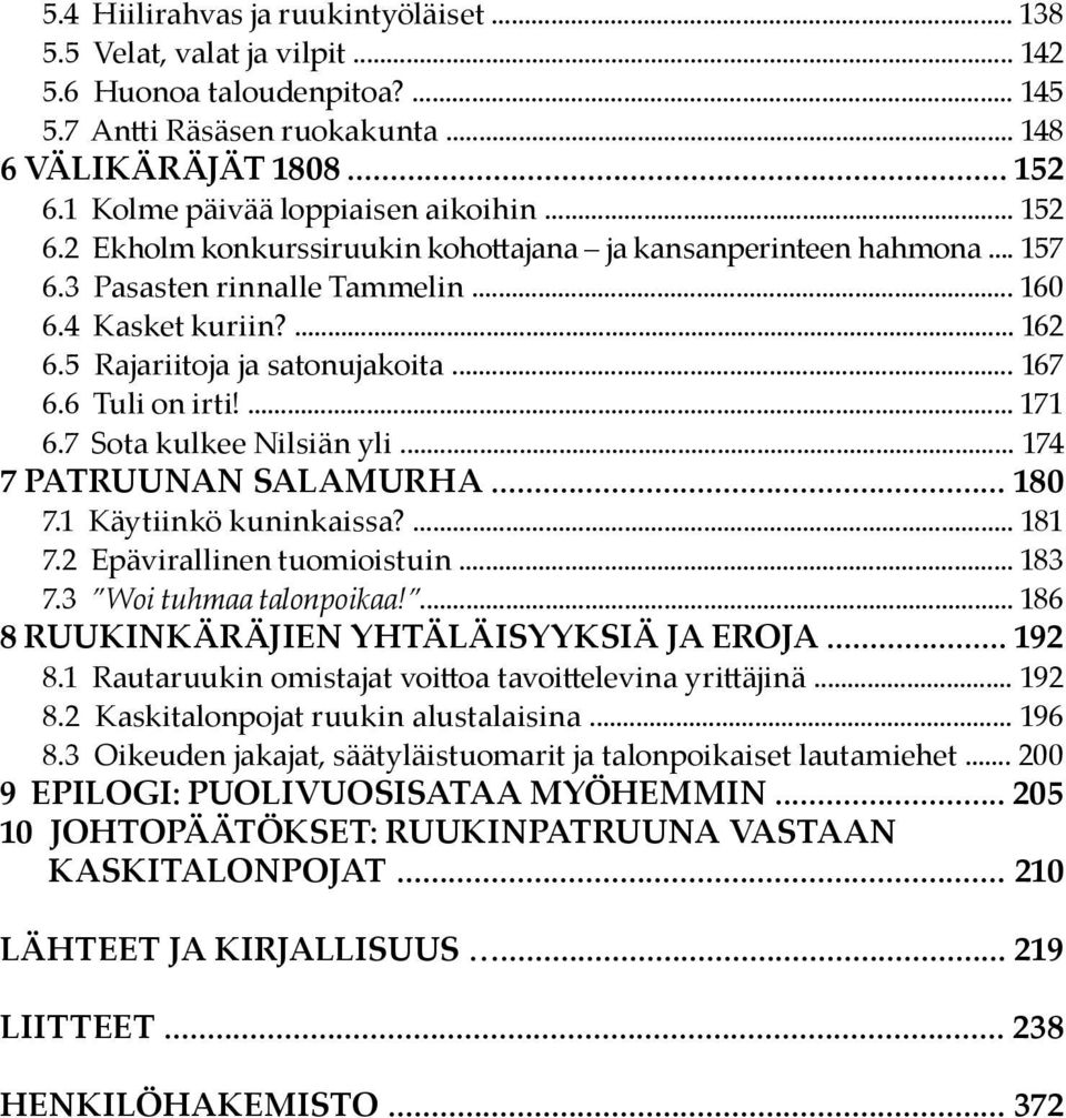 ... 171 6.7. Sota kulkee Nilsiän yli... 174 7 Patruunan salamurha... 180 7.1. Käytiinkö kuninkaissa?... 181 7.2. Epävirallinen tuomioistuin... 183 7.3. Woi tuhmaa talonpoikaa!