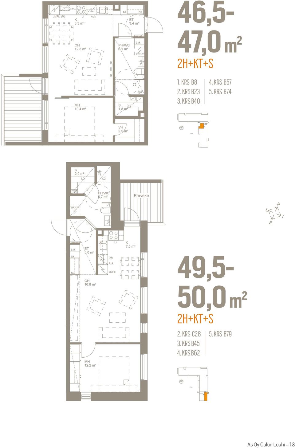 krs 49, m² 4 Arkkitehtuuritoimisto Juha Paldanius Oy Vanhatie 73 FI-90310 Oulu tel. +38 8 31 120 toimisto@.fi www..fi 8,3 m² 12,8 m² k 6,1 m² 3,4 m² 46,- 47,0 m 2 2H+T+ 10,4 m² 1. R B8 2. R B23 3.