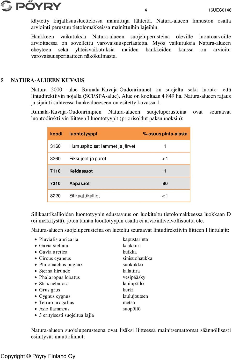 Myös vaikutuksia Natura-alueen eheyteen sekä yhteisvaikutuksia muiden hankkeiden kanssa on arvioitu varovaisuusperiaatteen näkökulmasta.