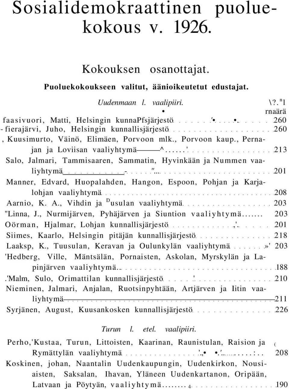 , Pernajan ja Loviisan vaaliyhtymä ^...' 213 Salo, Jalmari, Tammisaaren, Sammatin, Hyvinkään ja Nummen vaaliyhtymä - ".