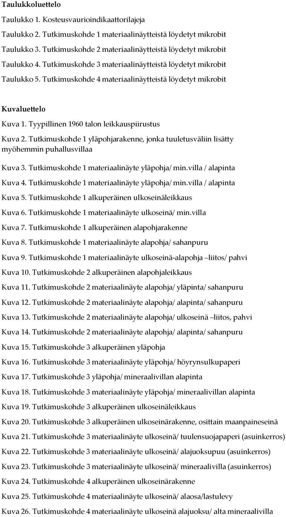 Tutkimuskohde 4 materiaalinäytteistä löydetyt mikrobit Kuvaluettelo Kuva 1. Tyypillinen 1960 talon leikkauspiirustus Kuva 2.