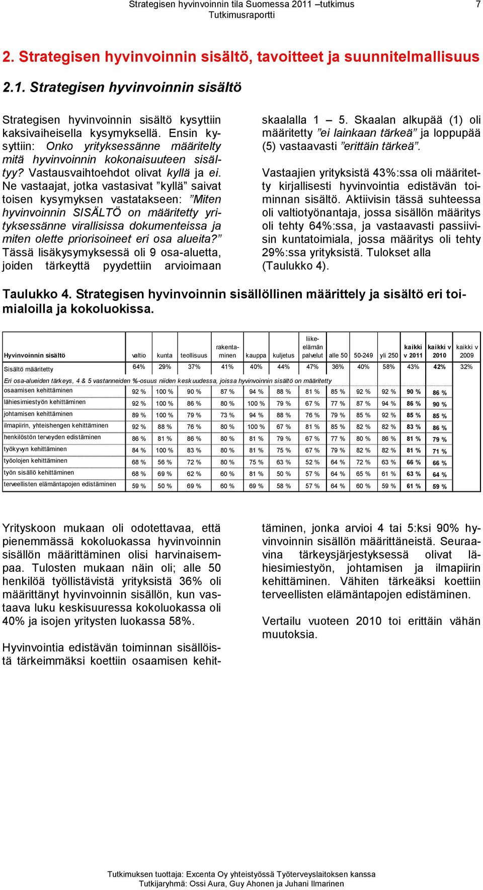 Ne vastaajat, jotka vastasivat kyllä saivat toisen kysymyksen vastatakseen: Miten hyvinvoinnin SISÄLTÖ on määritetty yrityksessänne virallisissa dokumenteissa ja miten olette priorisoineet eri osa