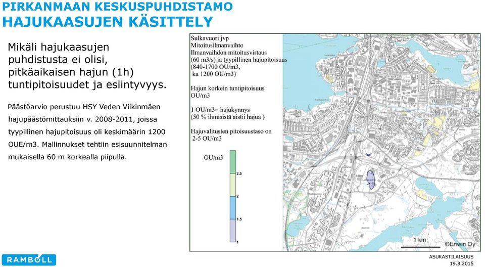 Päästöarvio perustuu HSY Veden Viikinmäen hajupäästömittauksiin v.