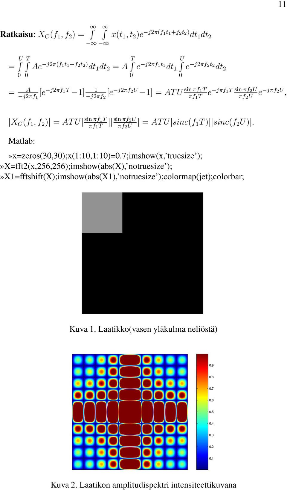 sinc(f 2 U). Matlab:»x=zeros(30,30);x(:0,:0)=0.